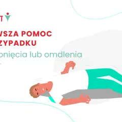 Pierwsza pomoc w przypadku zasłabnięcia lub omdlenia. Ilustracja przedstawia osobę leżącą, która doświadczyła omdlenia.